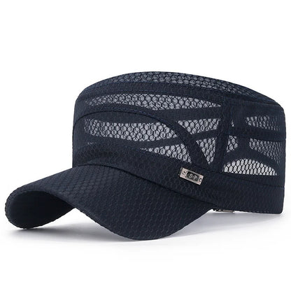 FashionSummer Men's Summer Hat Mesh Military Caps FlatTop Snapback Adjustable Baseball Cap Cadet ArmyMan Breathable Trucker Caps