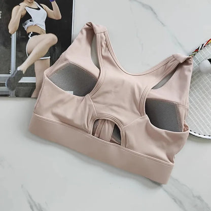 Women's High Impact Front Zipper Sports Bra Shockproof Quick Dry Yoga Top Running Vest Fitness Adjust Gym Underwear