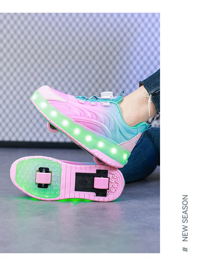 Kids Roller Skate Sneakers Glowing Sports Luminous Sneakers Skateboard USB Charging