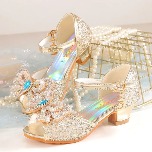 Summer Girls Sandals with Heel Princess Dancing Shoes