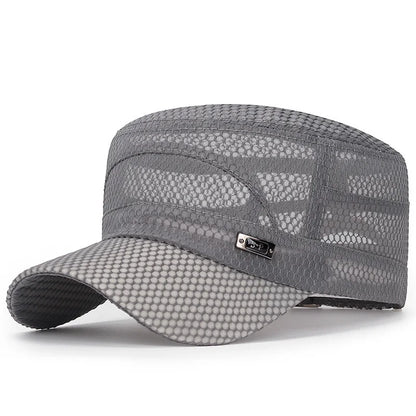FashionSummer Men's Summer Hat Mesh Military Caps FlatTop Snapback Adjustable Baseball Cap Cadet ArmyMan Breathable Trucker Caps