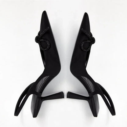 Woman High Heels Sparkly Bow Sandals Pointed Toes