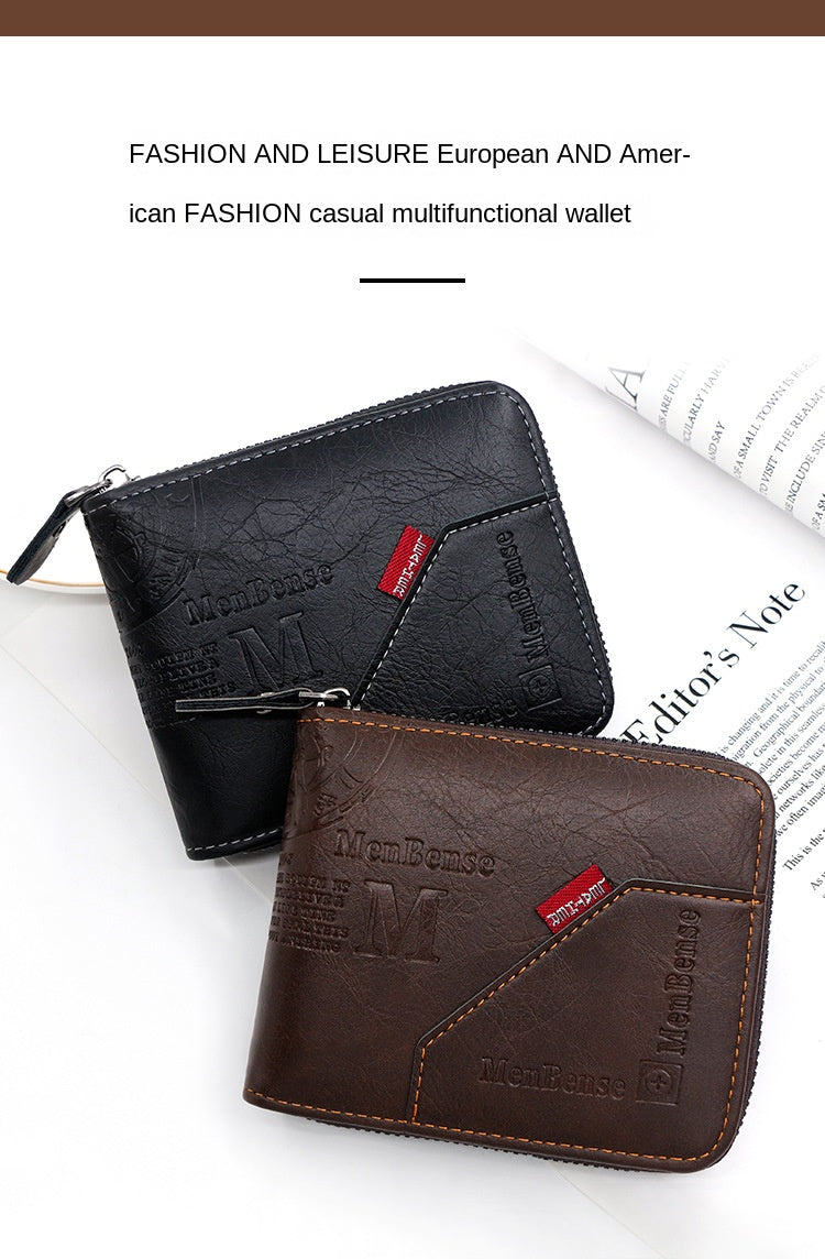 Men's Wallet Made of PU Wax Oil Skin Purse for Men Coin Purse Short Male Card Holder Wallets Zipper Around Money Coin Purse