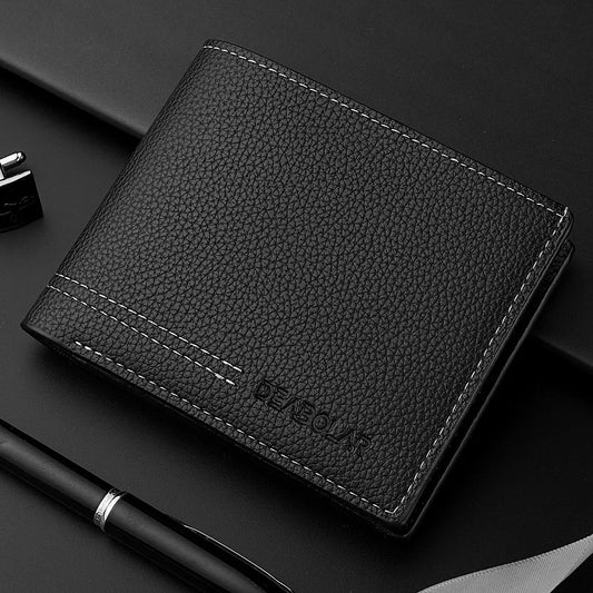 Men's Wallet Men's Youth Luxury Short Leather Card Holder Slim Minimalist Double Fold Men's Wallet