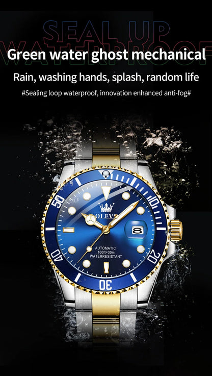 OLEVS 6650 Men Watch Classic Original Automatic Mechanical Watch For Man Zircon Scale  Waterproof Luminous Stainless Steel Reloj