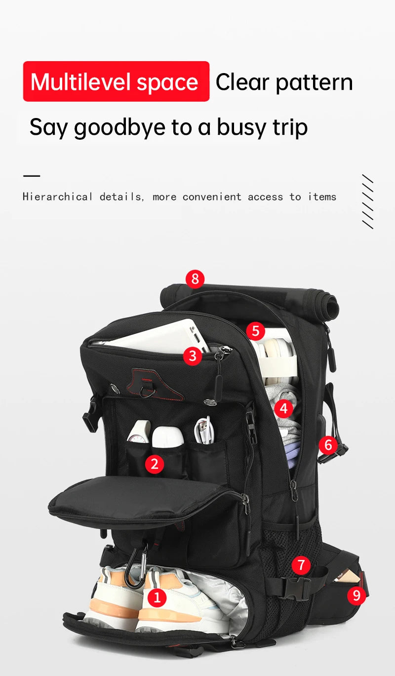 XOKY 80L Travel Backpack Large Capacity Multiple Storage Spaces Anti Theft Backpack with Dry Wet Separation 8106