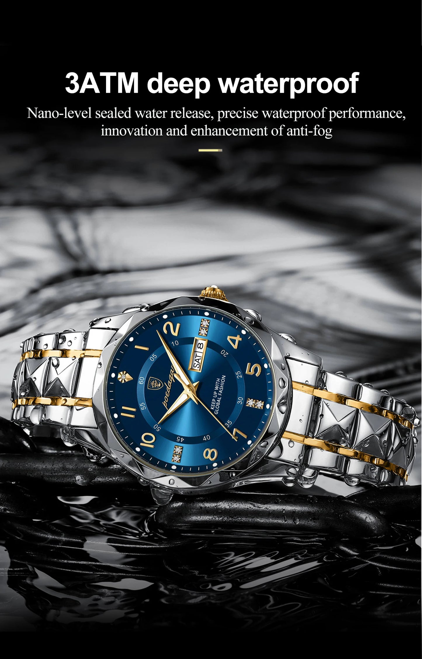 POEDAGAR Luxury Business Men's Wristwatch Stainless Steel Date Week Man Watch Waterproof Luminous Fashion Quartz Watches For Men