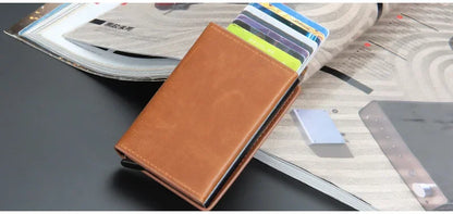 2024 Magnet Anti Rfid Blocking ID Credit Card Holder Case for Men Leather ID Bank Wallets with Magnetic Buckle Closer Cardholder