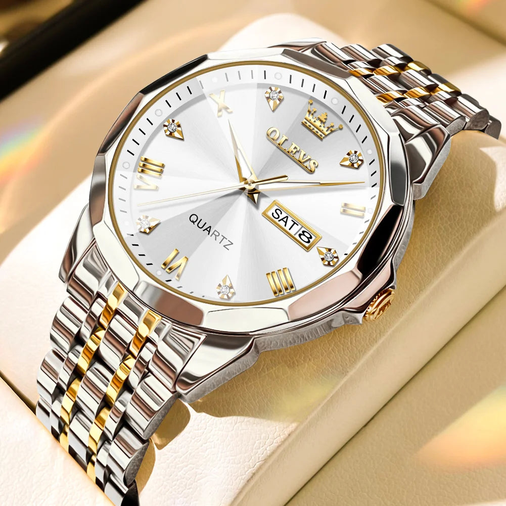 OLEVS New Watch for Men Original Quartz Waterproof Male Wristwatch Gold Stainless Steel Strap High-end Luxury Man Watch Clock