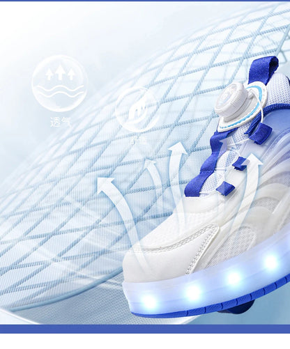 Kids Roller Skate Sneakers Glowing Sports Luminous Sneakers Skateboard USB Charging