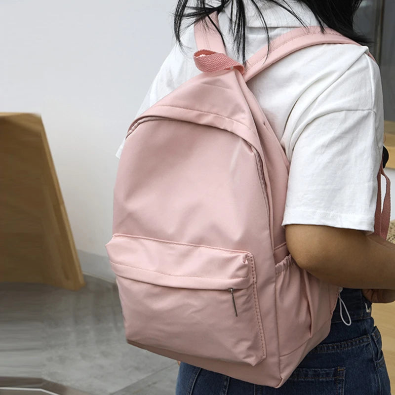 Women Schoolbag Waterproof Large Capacity School Backpack Smooth Zipper Solid Teens Girl Casual Daypack Bag Student Supply NEW