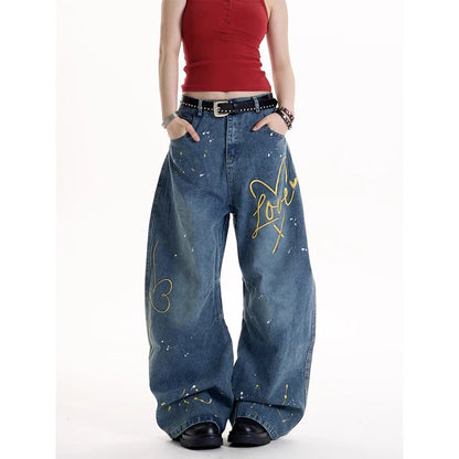 ZHIZOU Women Blue Baggy Y2k Jeans Harajuku Vintage Denim Trousers Japanese 2000s Style Oversize Jean Long Pants Trashy Clothes