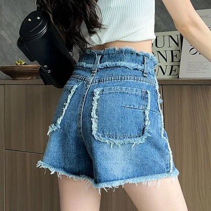 2025 Popular Women Casual Jeans Shorts Female New Cuffs Vogue Cute high Waisted Jeans Girls A-line Design Sense Baggy Hot Pants