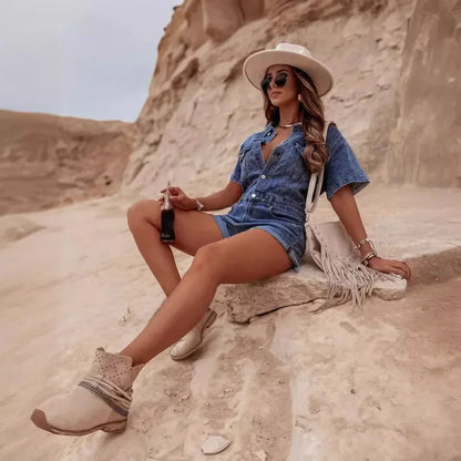 Women Summer Sexy Denim Bodysuit