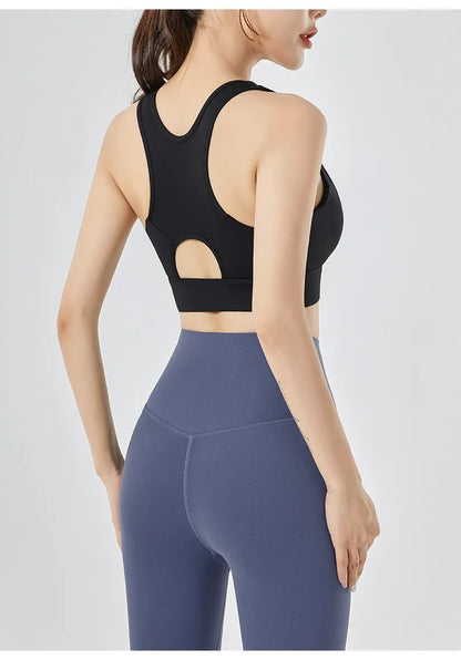 Women's High Impact Front Zipper Sports Bra Shockproof Quick Dry Yoga Top Running Vest Fitness Adjust Gym Underwear