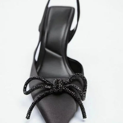 Woman High Heels Sparkly Bow Sandals Pointed Toes