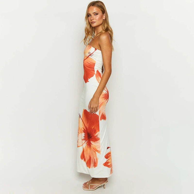 Women's Flower Printed Tubeless Dress