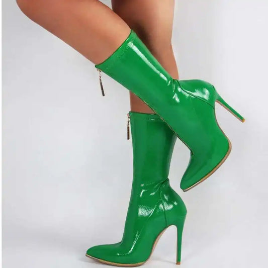 Sexy High Heels Boots Women Shoes Pointed Toe Mid Calf Women's Boots
