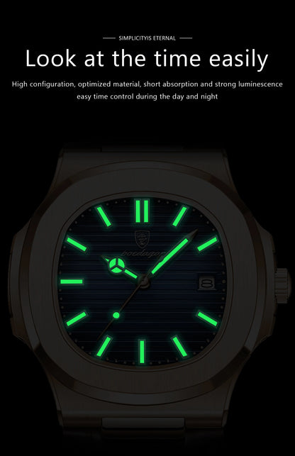 POEDAGAR Top Luxury Square Man Watch Date Waterproof Luminous Quartz Men Watches High Quality Fashion Sports Leather Men's Watch