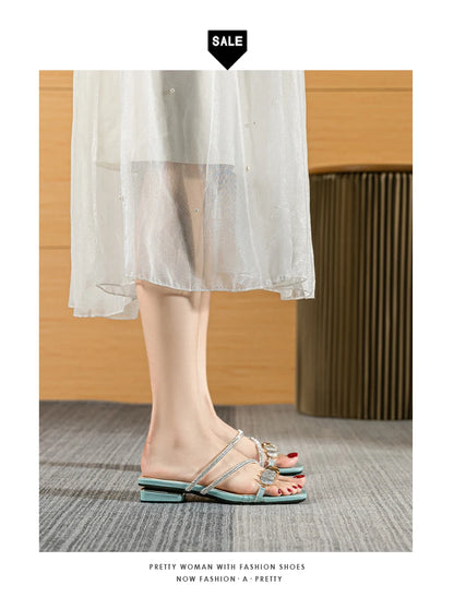 2023 summer new women's slippers outdoor sandals casual flat shoes Stylish metal design Korean style office wear Large size 43