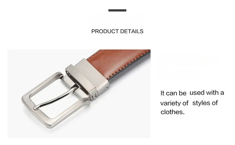 Real Genuine Leather Rotating Alloy Pin Buckle Belt for Men Unisex High Quality Cowskin Leather Cowboy Jeans Double-sided Belts