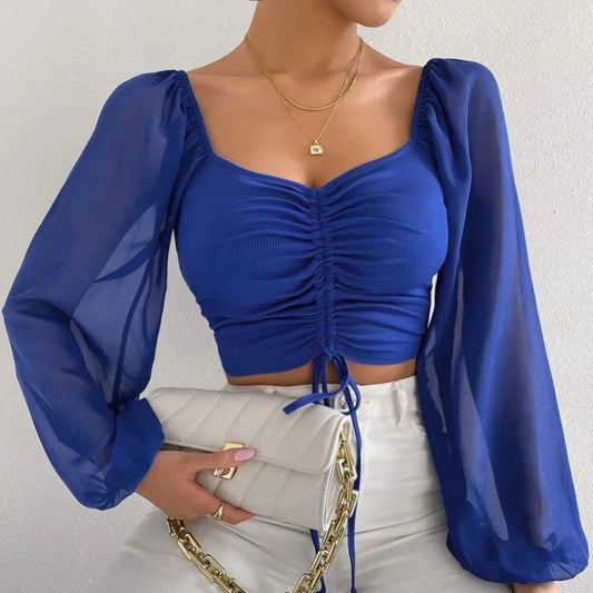 Ladies Summer Casual Drawstring Crop Tops Tee