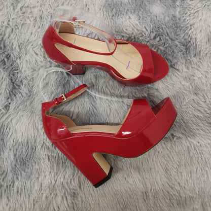 LOSLANDIFEN Women Sandals Summer Colourful Sexy Peep Toe Buckle Strap Sandal Platform Thick High Heels Party Red Wedding Shoes