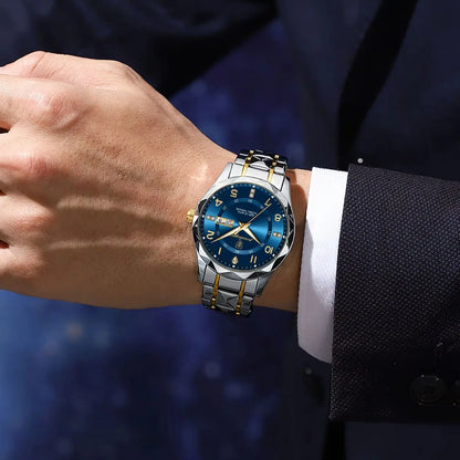 POEDAGAR Luxury Business Men's Wristwatch Stainless Steel Date Week Man Watch Waterproof Luminous Fashion Quartz Watches For Men
