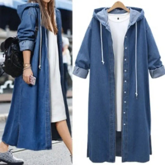 Women Denim Long Spring Autumn Hooded Casual Jacket