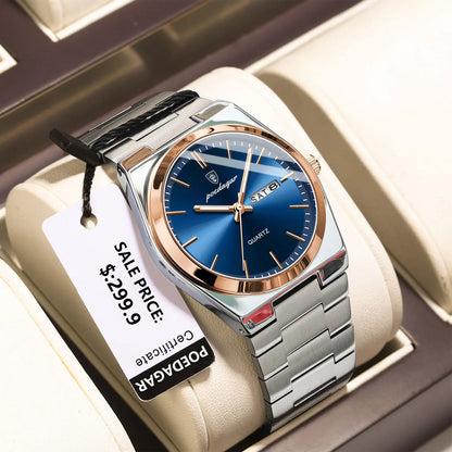 POEDAGAR Luxury Sport Quartz Man Wristwatch Waterproof Luminous Date Week Men Watches Stainless Steel Men's Watch Male Reloj+box