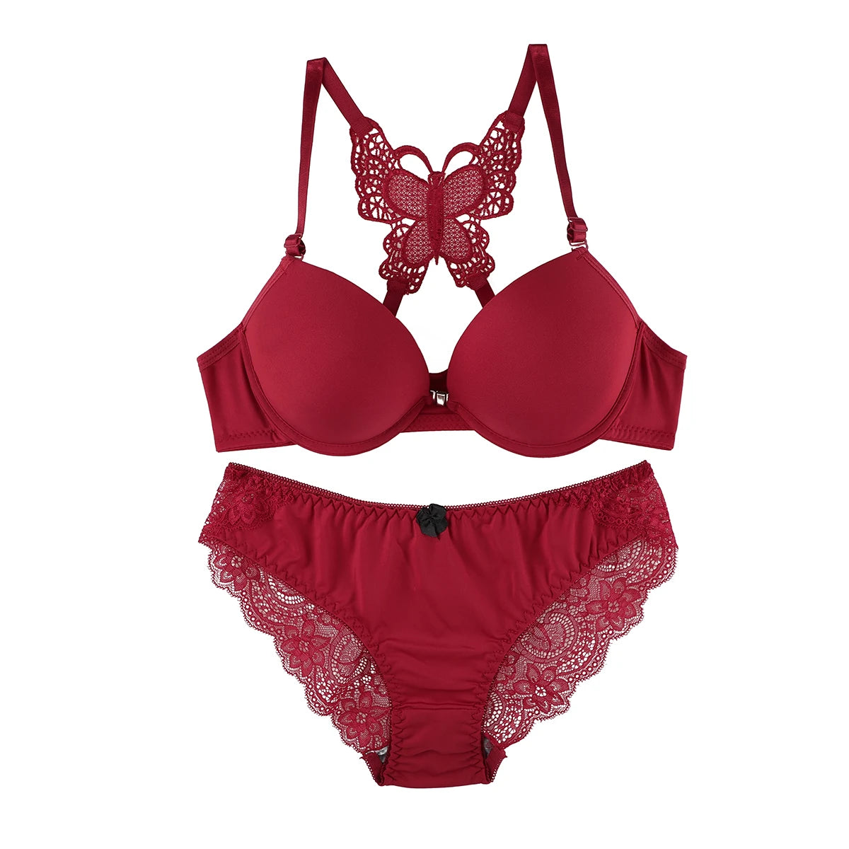 Hot selling 2-piece set of sexy red front button braissere beautiful back butterfly fashion bra push up women's set A2120