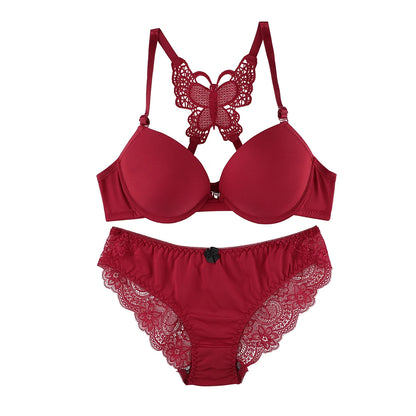 Hot selling 2-piece set of sexy red front button braissere beautiful back butterfly fashion bra push up women's set A2120