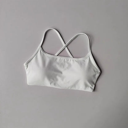 Women's Solid Color Fitness Bra Soft Cross Back Gym Sports Top with Chest Pad Push-Up Yoga Vest Sport Bra Yoga Gym Crop Top
