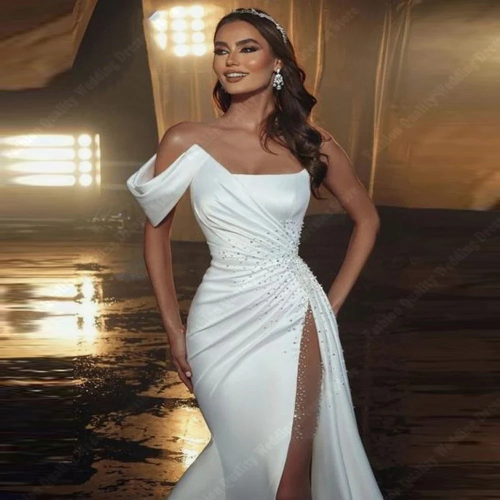 Elegant Mermaid Women Wedding Dresses Sexy High Forking Princess Bridal Gowns Mopping Length Party Vestidos De Novia Customized
