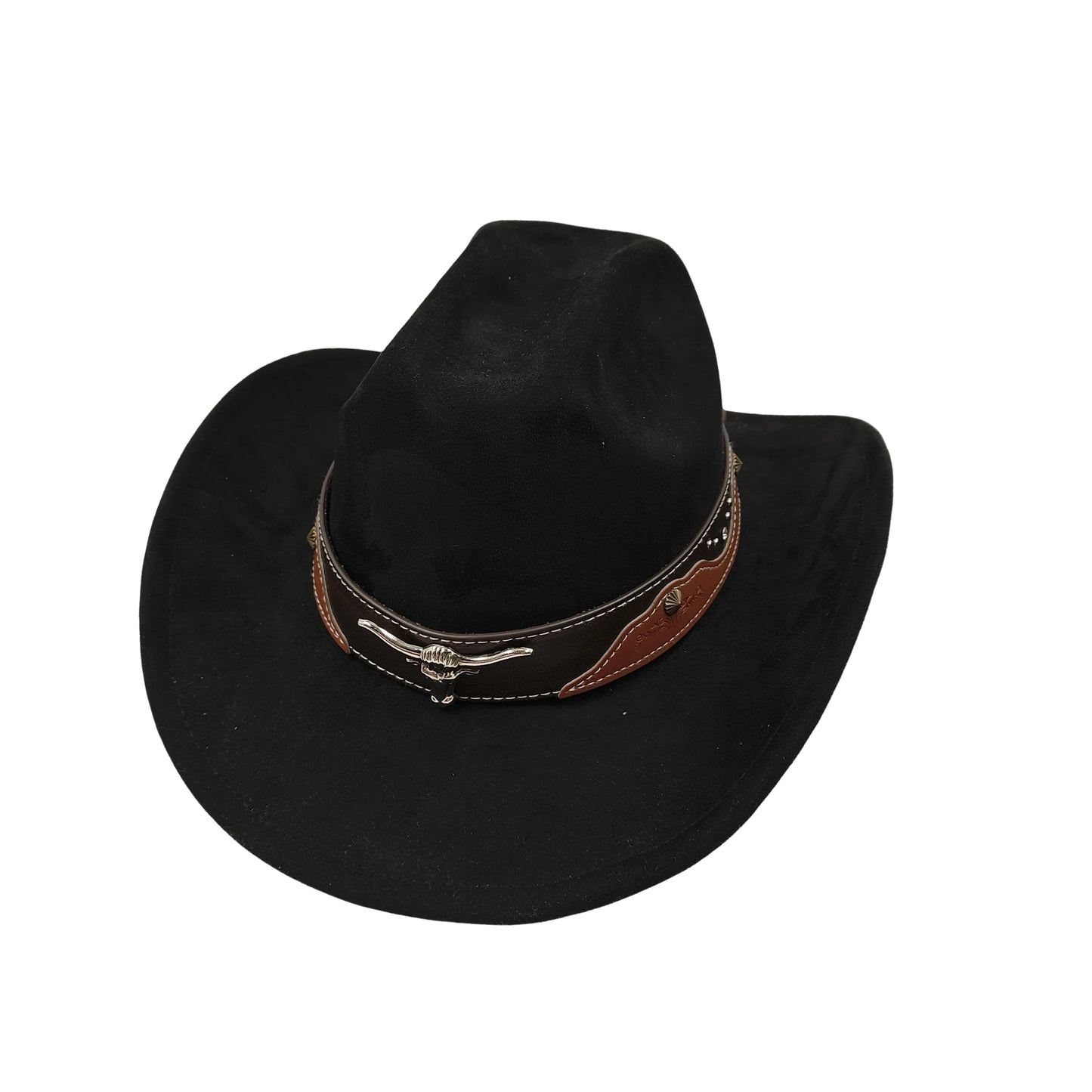 Cow Head Belt Suede Leather 7.5CM Western Cowboy Fedora Hat Women's Men's Church Jazz Hat Fashion Travel Party Hat Denim Hat