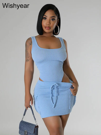 Swimsuit 2 Pieces Set Women Mini Skirts with Pocket Beach Outfits