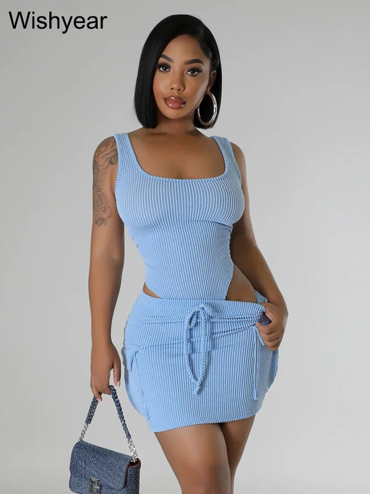 Swimsuit 2 Pieces Set Women Mini Skirts with Pocket Beach Outfits