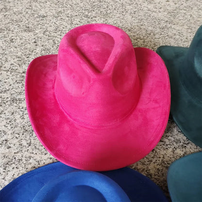 Cow Head Belt Suede Leather 7.5CM Western Cowboy Fedora Hat Women's Men's Church Jazz Hat Fashion Travel Party Hat Denim Hat