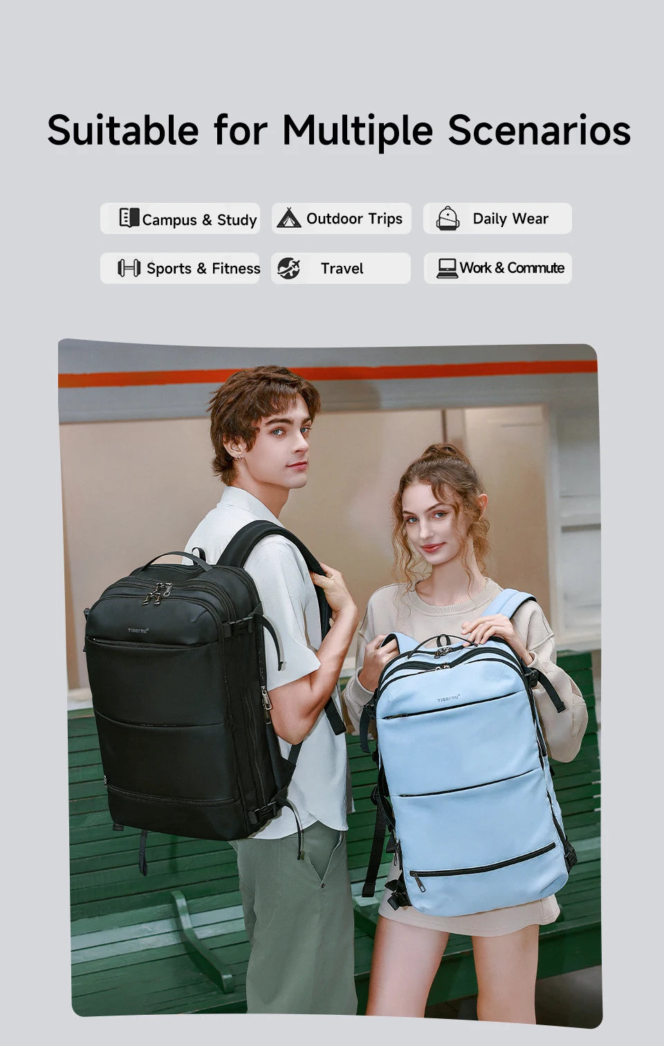 Tigernu Vacuum Compression Backpacks Men Travel Backpack Expandable USB Bag Large Capacity 17 Laptop Bags For Schoo Cabin Bags