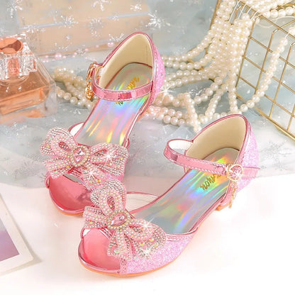 Summer Girls Sandals with Heel Princess Dancing Shoes