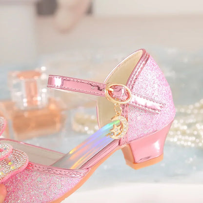 Summer Girls Sandals with Heel Princess Dancing Shoes