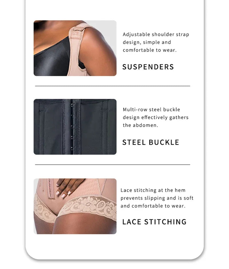 AfruliA Bodysuits Shapewear High Compression Body Shaper with 9 Steel Bones Post-Surgical Slimming Sheath Fajas Colombian Girdle