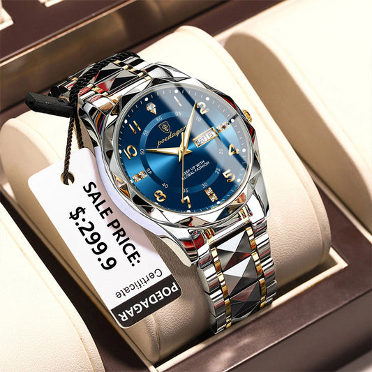 POEDAGAR Luxury Business Men's Wristwatch Stainless Steel Date Week Man Watch Waterproof Luminous Fashion Quartz Watches For Men