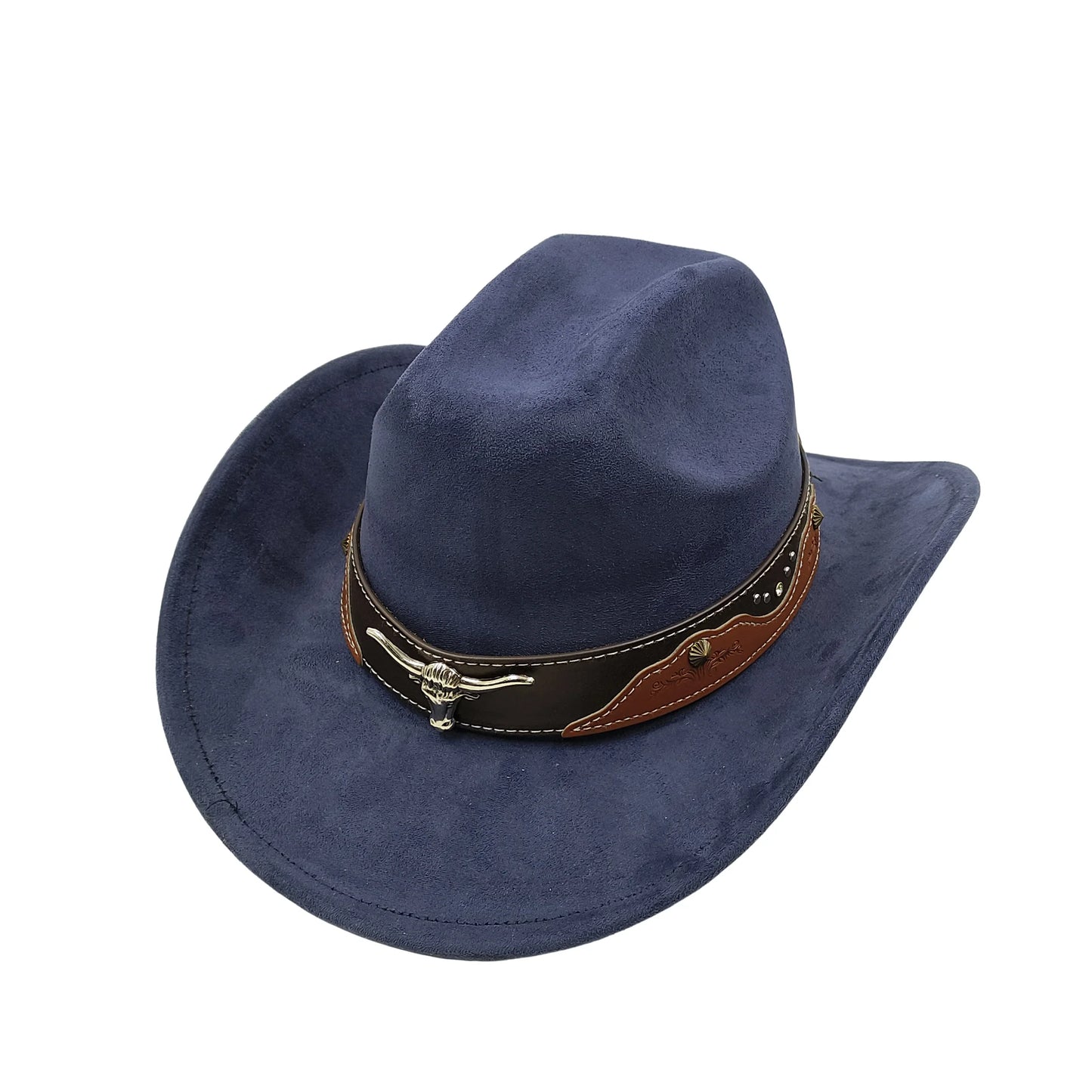 Cow Head Belt Suede Leather 7.5CM Western Cowboy Fedora Hat Women's Men's Church Jazz Hat Fashion Travel Party Hat Denim Hat