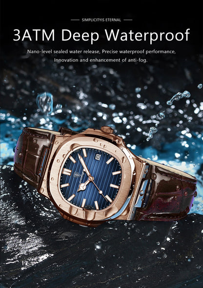 POEDAGAR Top Luxury Square Man Watch Date Waterproof Luminous Quartz Men Watches High Quality Fashion Sports Leather Men's Watch