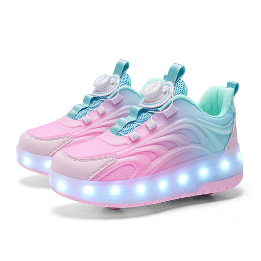 Kids Roller Skate Sneakers Glowing Sports Luminous Sneakers Skateboard USB Charging