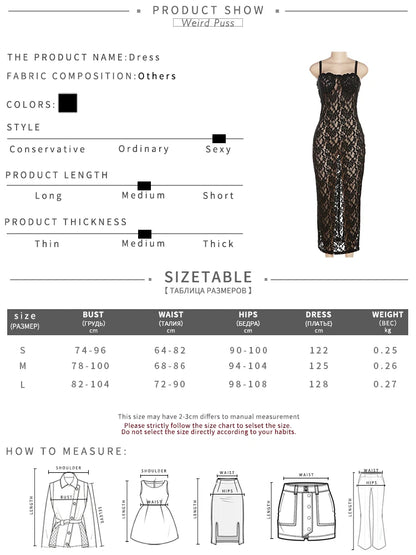 Lace See Through Black Women Maxi Dress