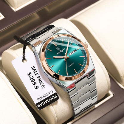 POEDAGAR Luxury Sport Quartz Man Wristwatch Waterproof Luminous Date Week Men Watches Stainless Steel Men's Watch Male Reloj+box