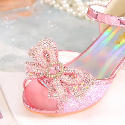 Summer Girls Sandals with Heel Princess Dancing Shoes