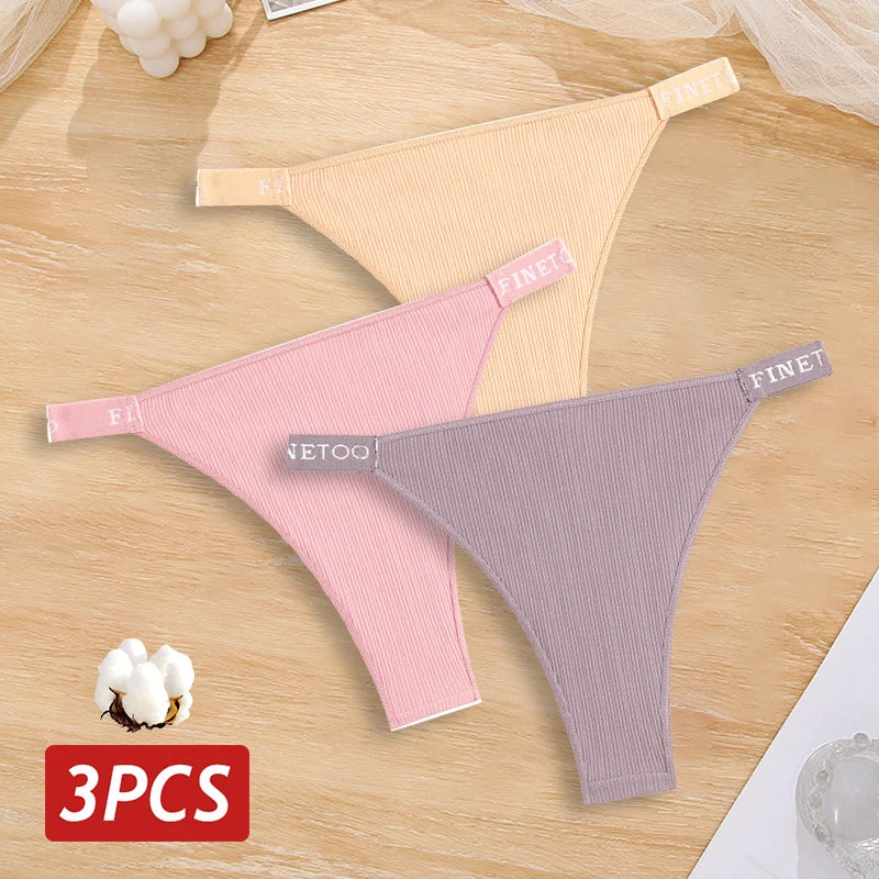 New 3Pcs/Set Cotton Brazilian Panties For Women Sexy Low-Waist Bikini Underwear Sets Solid Color Breathable Intimates Lingerie